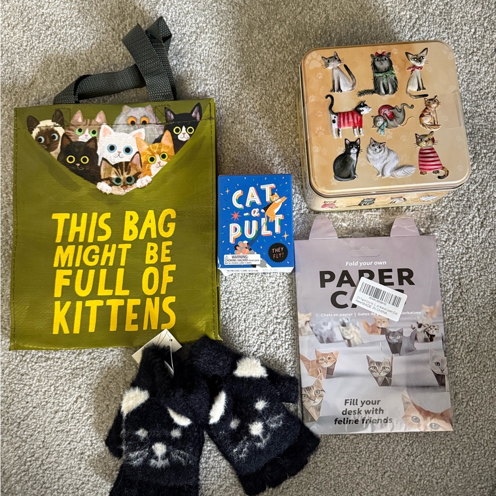 Cat-Themed Tote Bag and Accessories Bundle